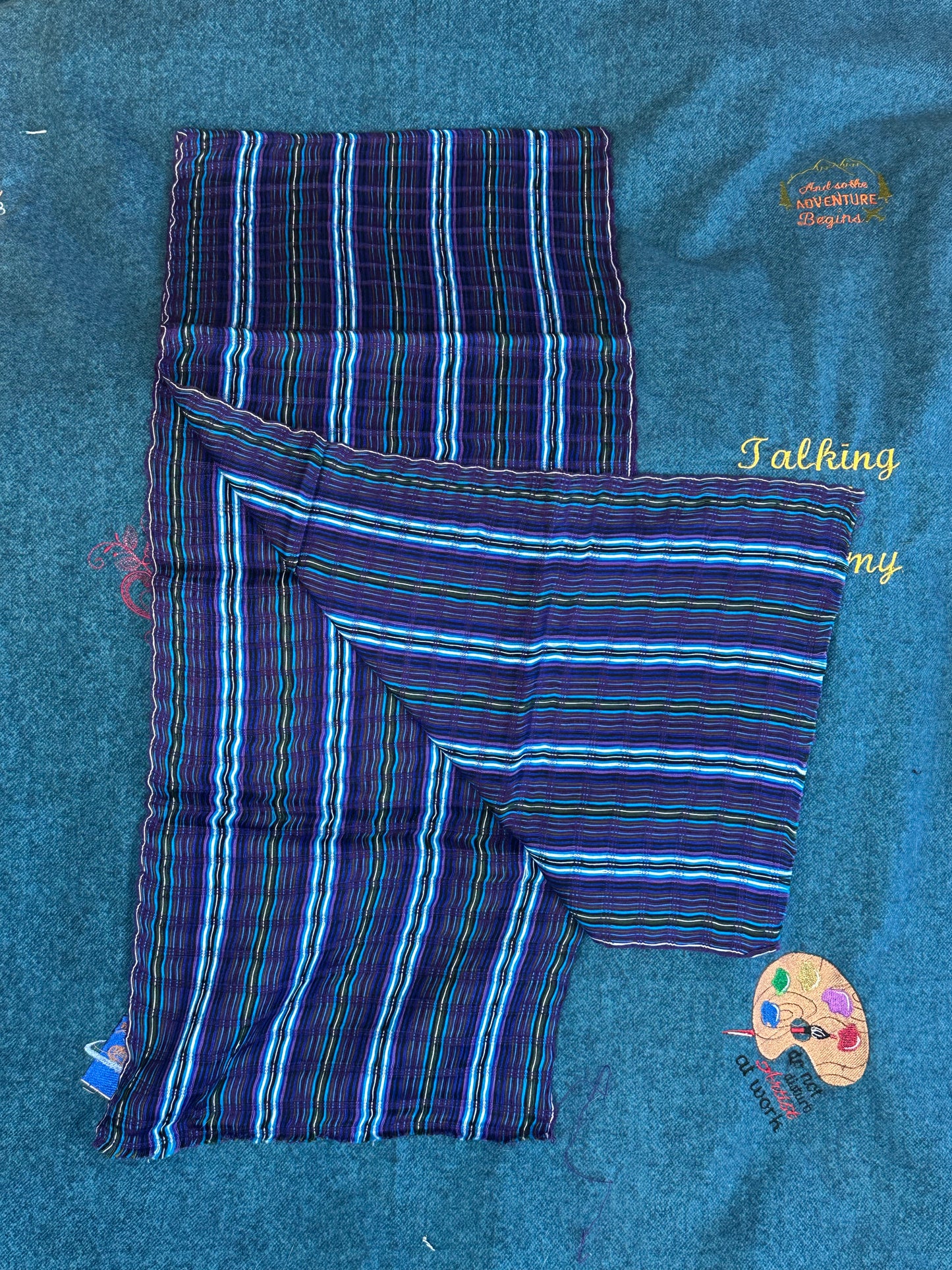 Handwoven Guatemala Fashion Scarfs Blue, purple, yellow and white stripped
