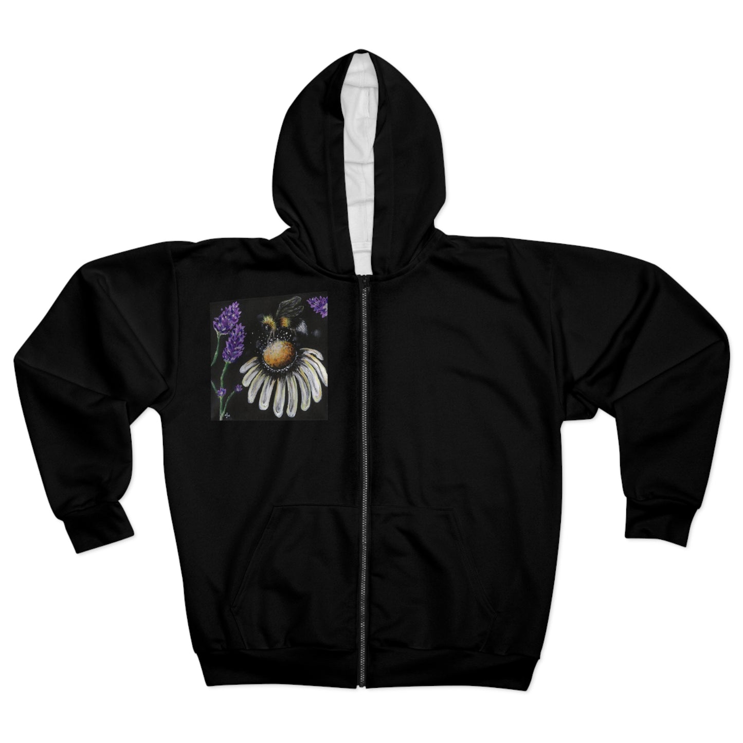 Excited Bee Unisex Zip Hoodie (AOP) Joyful Bee Series