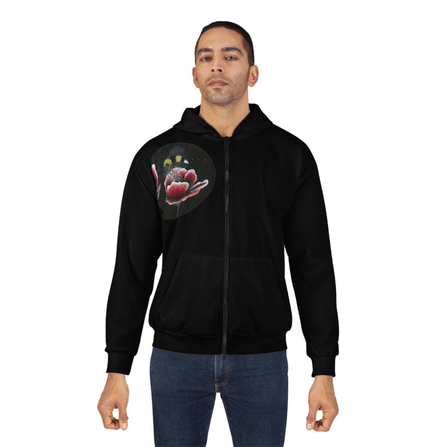 Happy Bee Unisex Zip Hoodie (AOP) Joyful Bee Series