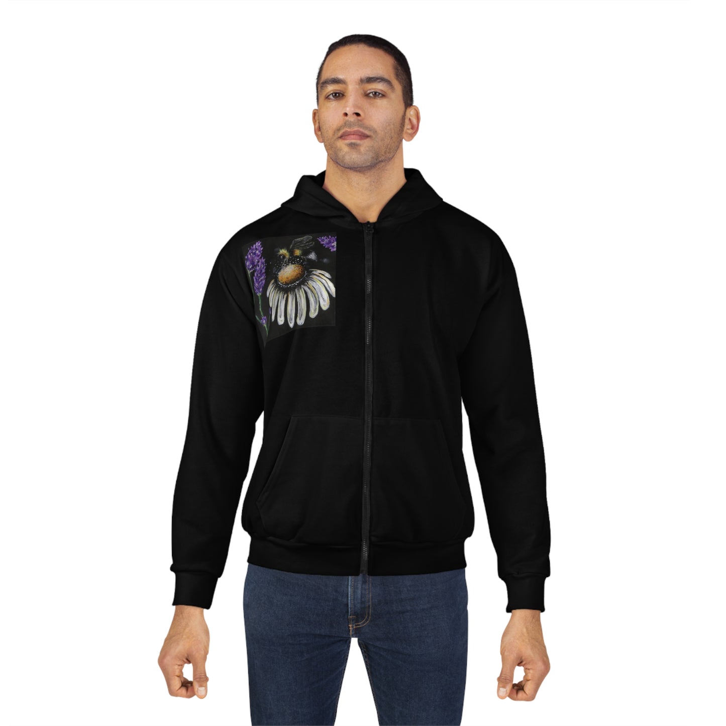 Excited Bee Unisex Zip Hoodie (AOP) Joyful Bee Series