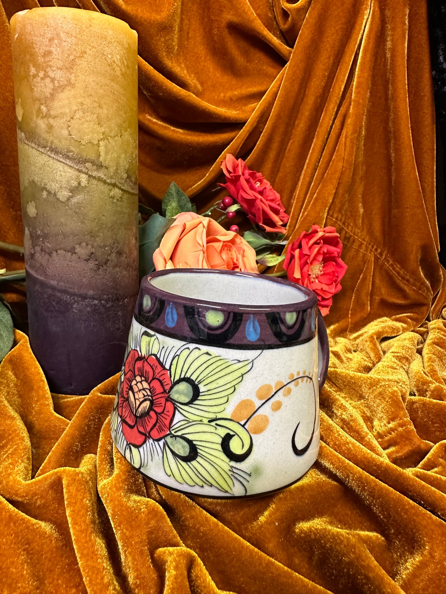 Guatemala Hummingbird Coffee Cup with purple rim