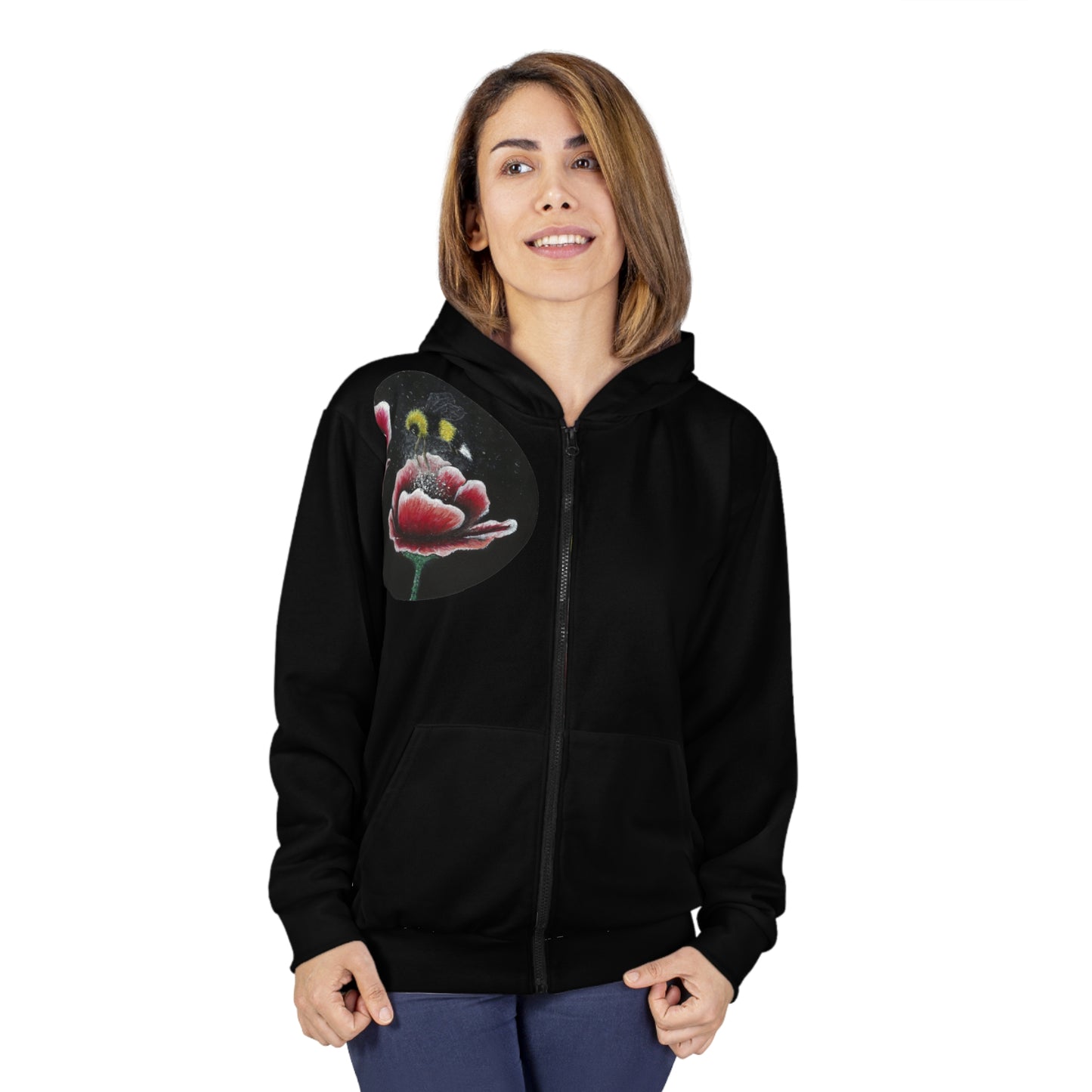 Happy Bee Unisex Zip Hoodie (AOP) Joyful Bee Series