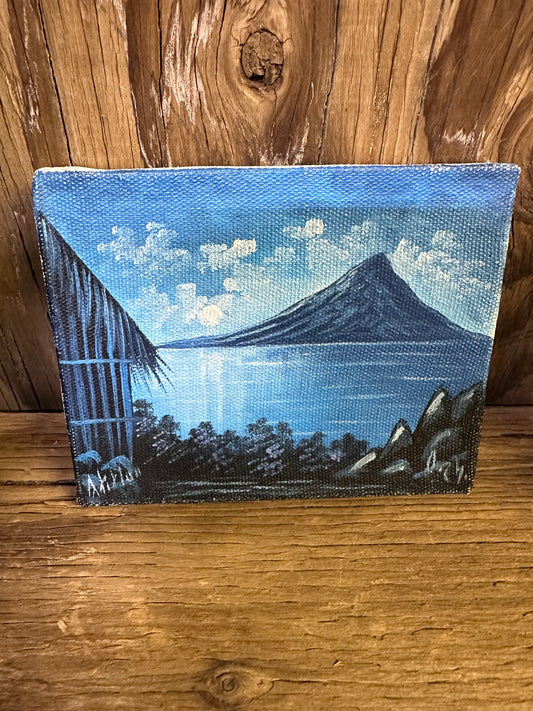 Guatemala Painting of Lake Atitlan in a blue tint