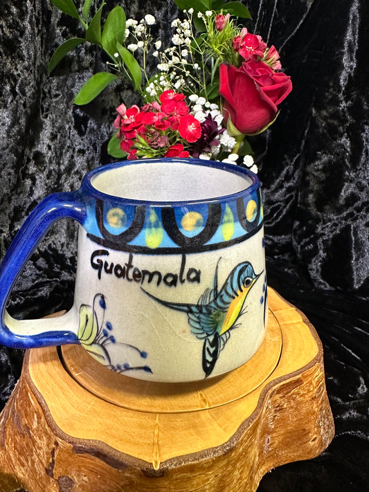 Guatemala Hummingbird Coffee Cup blue rim
