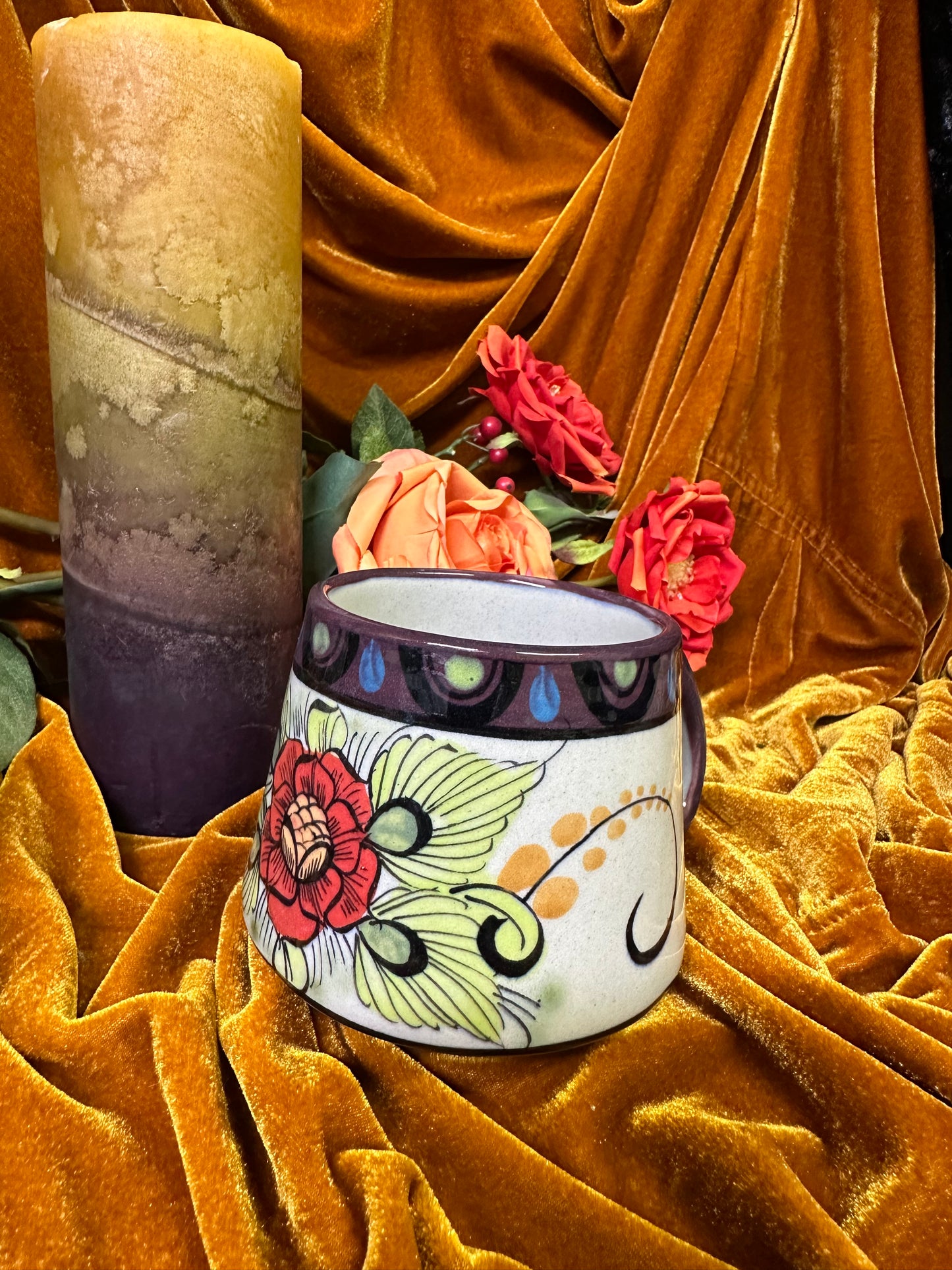 Guatemala Hummingbird Coffee Cup with purple rim