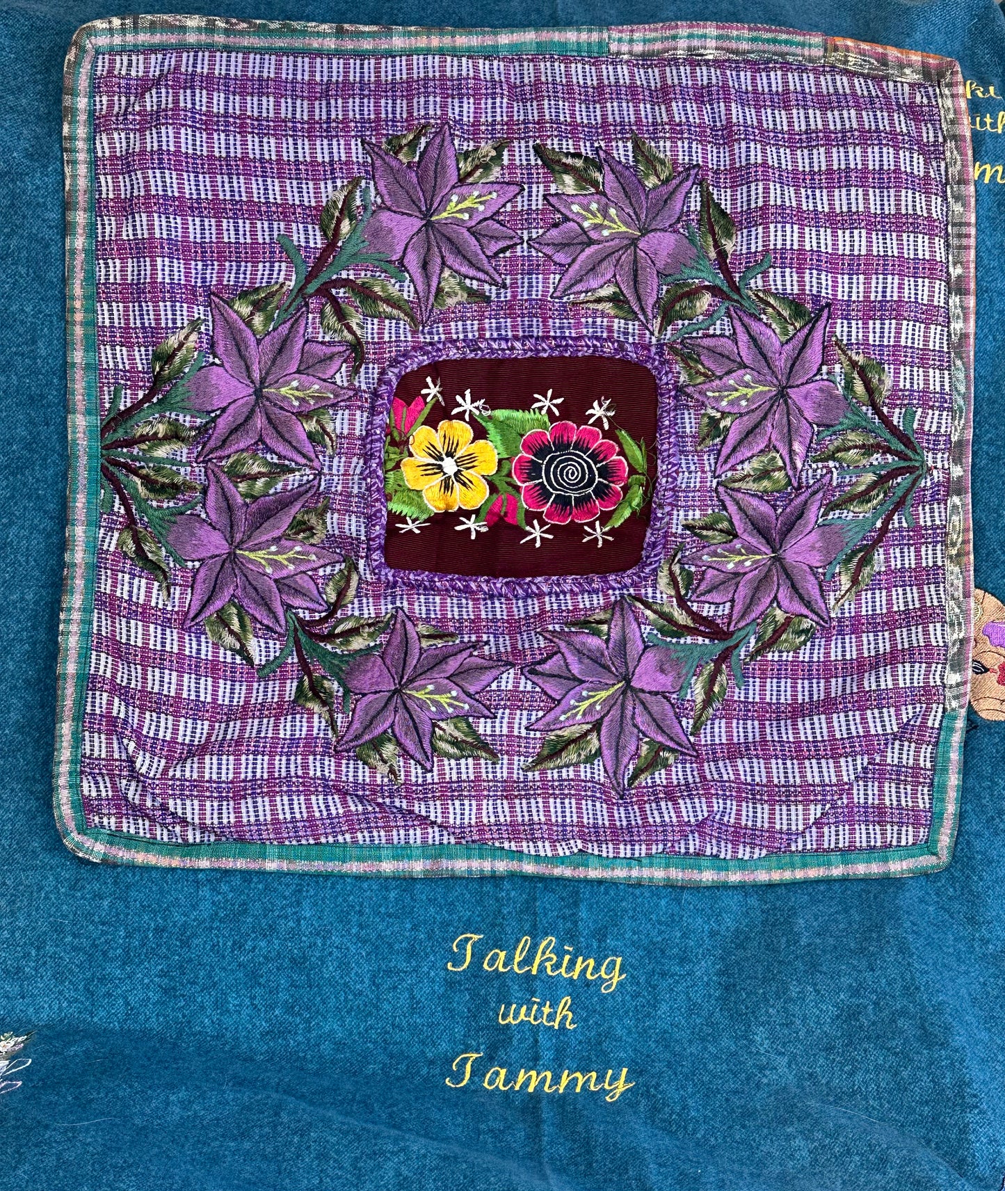 Guatemala Pillow Case: Handcrafted with Authentic Huipil from Santiago Atitlán 19” x 20” Purple and Pink Flowers