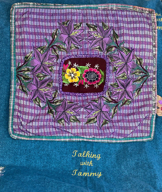 Guatemala Pillow Case: Handcrafted with Authentic Huipil from Santiago Atitlán 19” x 20” Purple and Pink Flowers