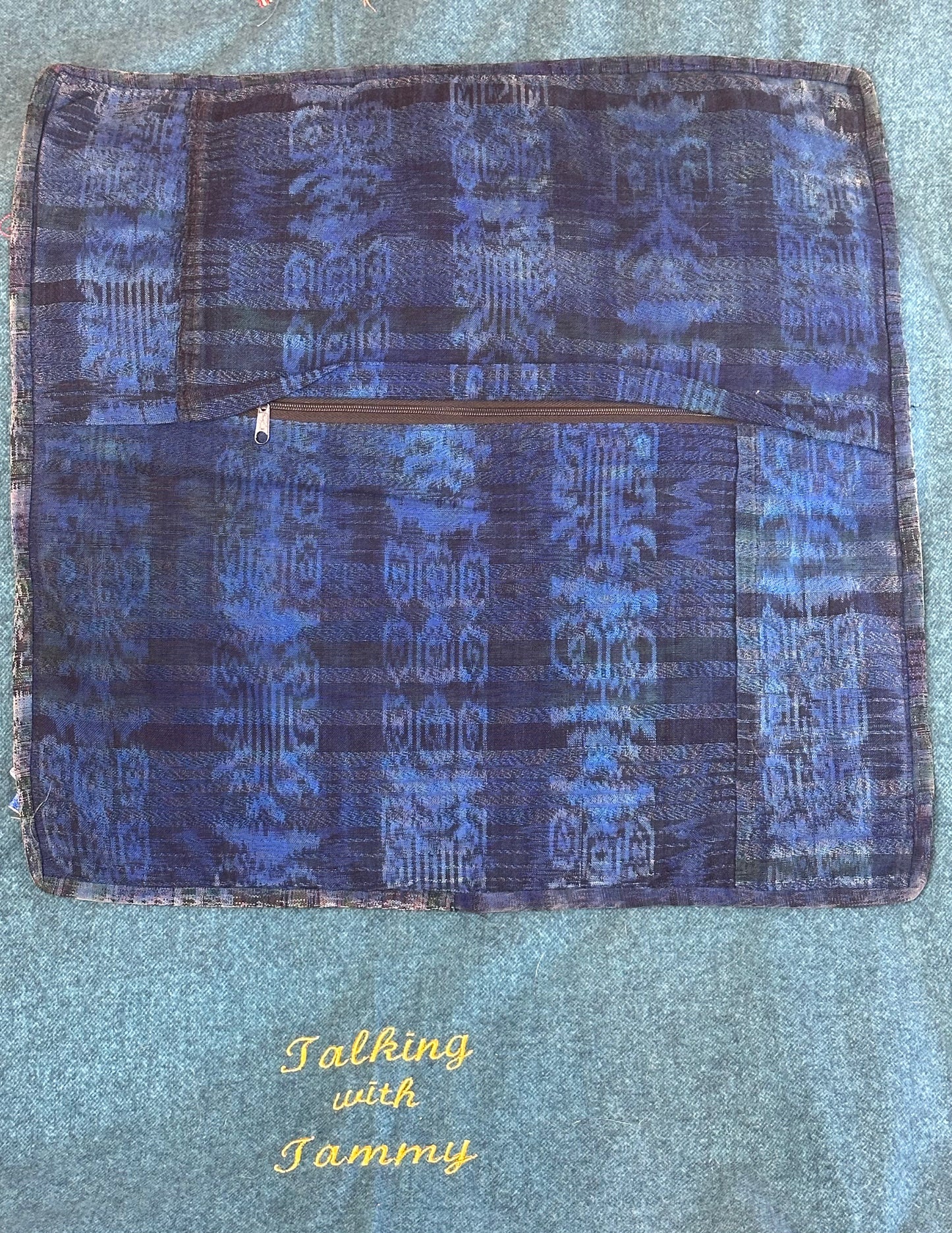 Guatemala Pillow Case: Handcrafted with Authentic Guatemala textiles from Santiago Atitlán 19” x 20” Blues and purples flowers machine stiched