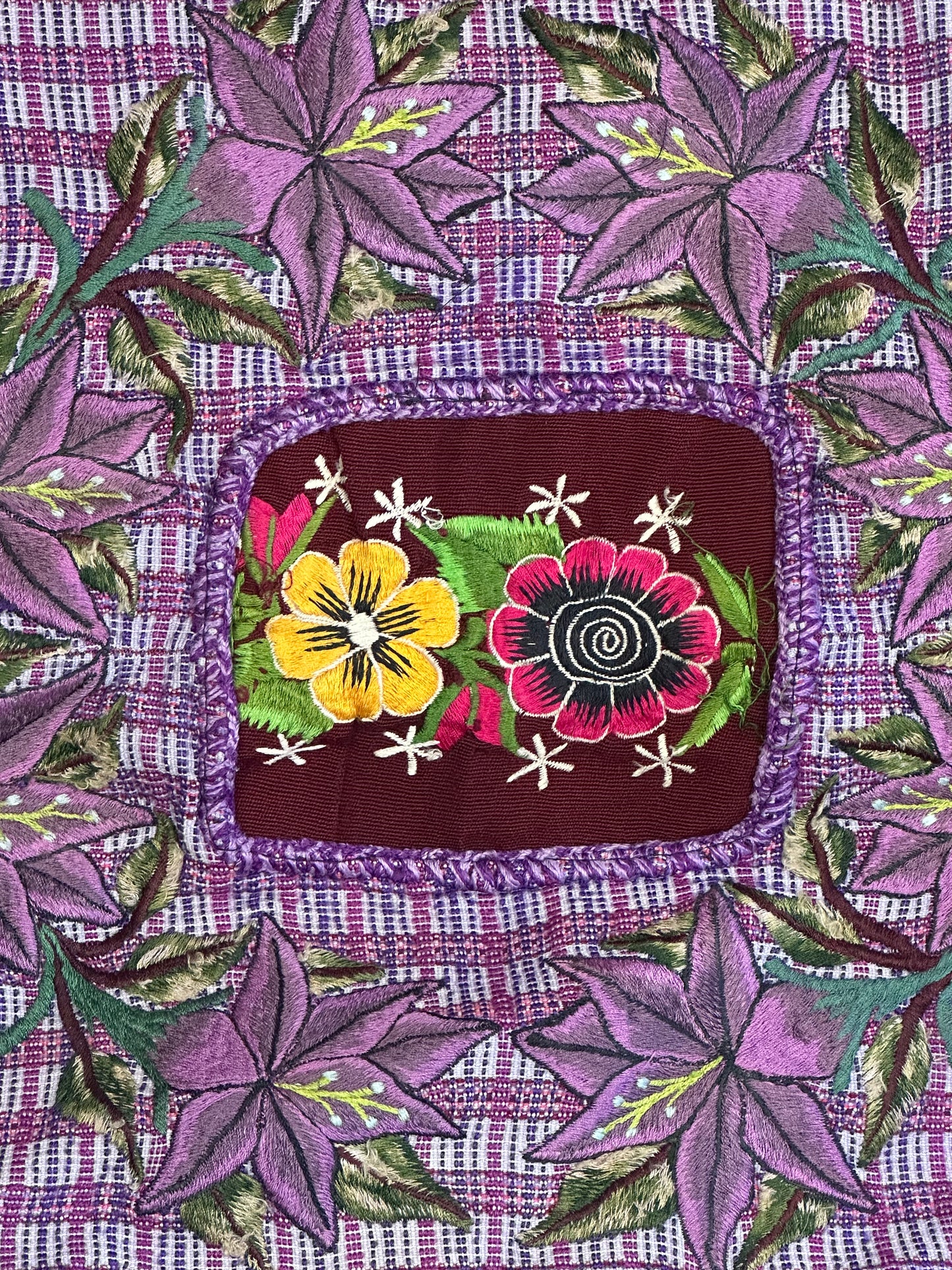 Guatemala Pillow Case: Handcrafted with Authentic Huipil from Santiago Atitlán 19” x 20” Purple and Pink Flowers