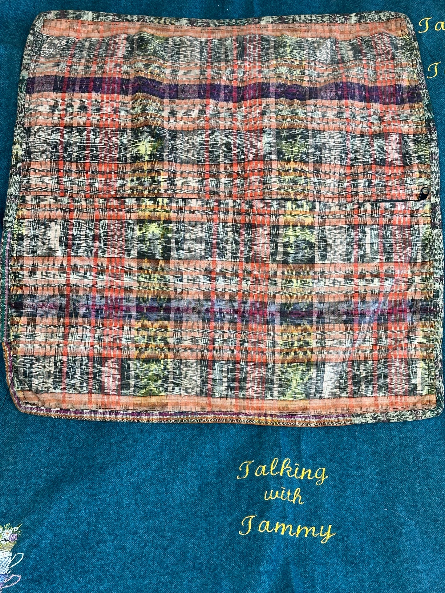 Guatemala Pillow Case: Handcrafted with Authentic Huipil from Santiago Atitlán 19” x 20” Purple and Pink Flowers