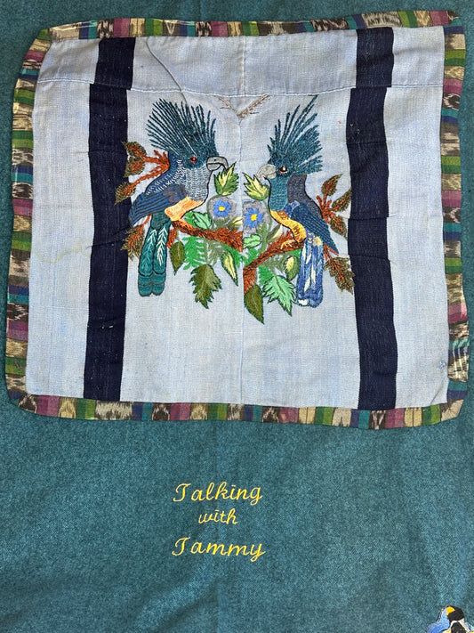 Guatemala Pillow Case: Handcrafted with Authentic Guatemala textiles from Santiago Atitlán 19” x 20” Blue with 2 Quetzals Birds