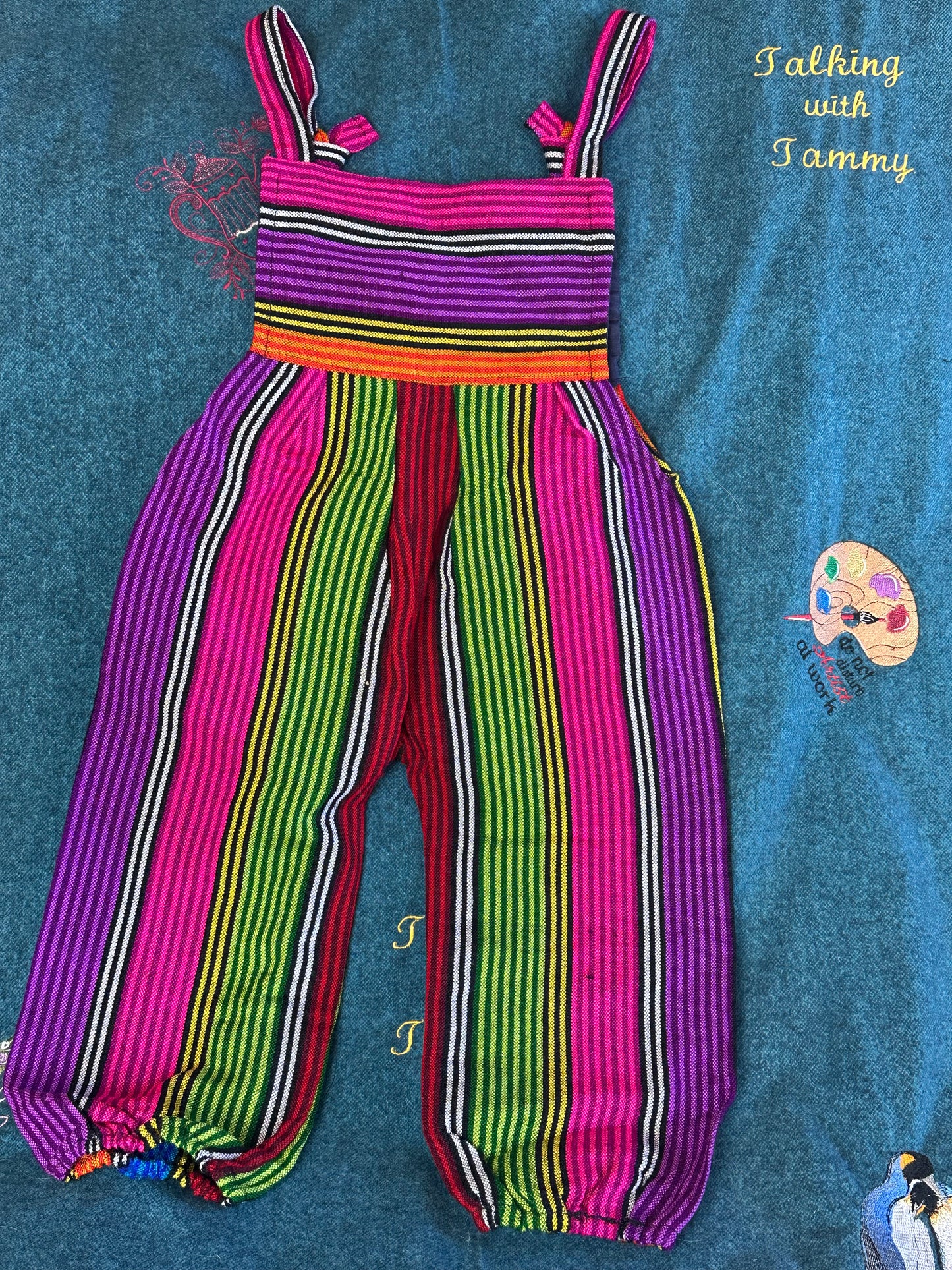 Vibrant Kids Overalls from Lake Atitlan, Guatemala Size 4 Rainbow striped