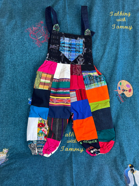 Vibrant Kids Overalls from Lake Atitlan, Guatemala Size 3 Patches of Guatemala Textiles with black and blue top