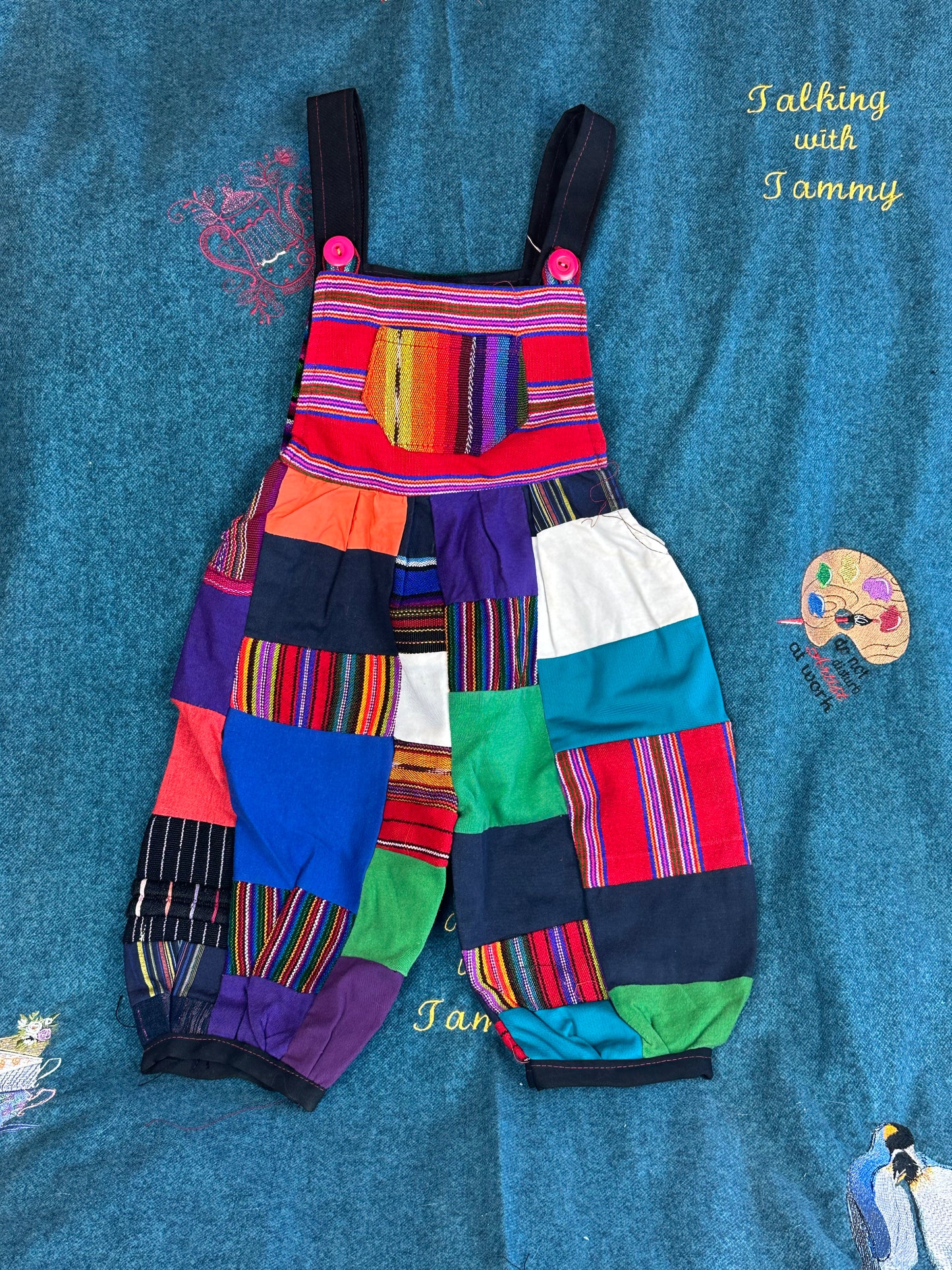 Vibrant Kids Overalls from Lake Atitlan, Guatemala Size 3 Patches of Guatemala Textiles and rainbow top