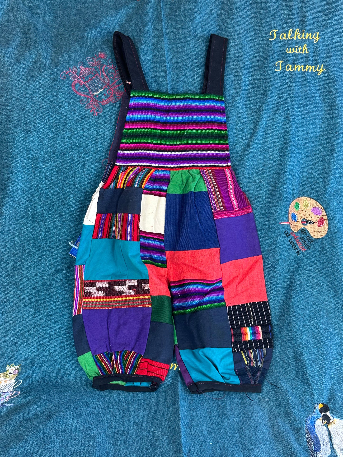 Vibrant Kids Overalls from Lake Atitlan, Guatemala Size 3 Patches of Guatemala Textiles and rainbow top