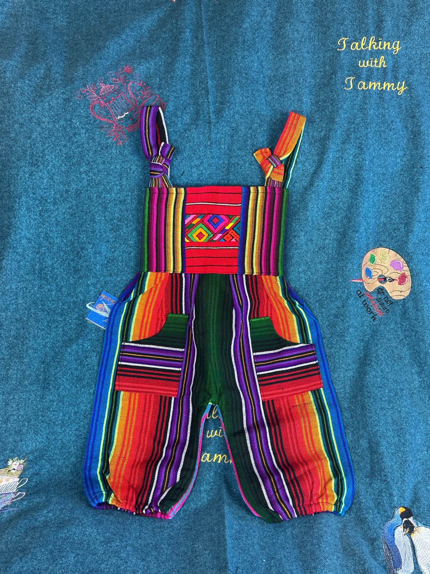 Vibrant Kids Overalls from Lake Atitlan, Guatemala Size 2 Rainbow colors