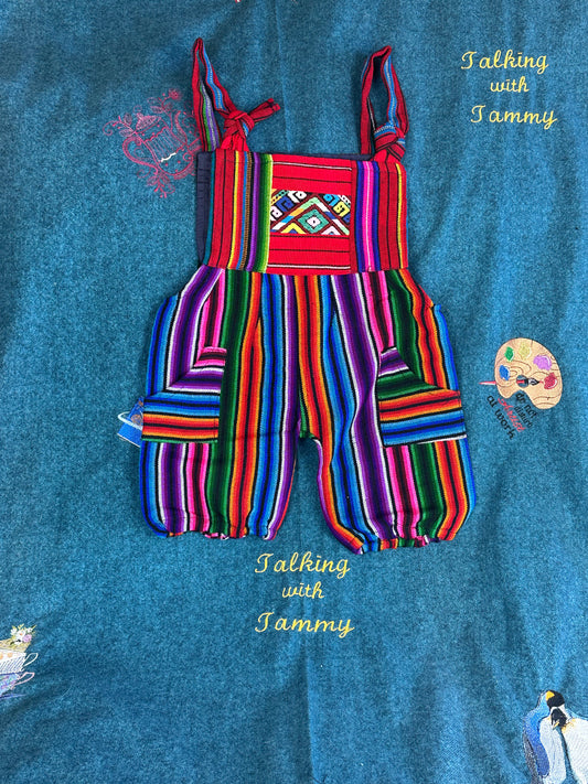 Vibrant Kids Overalls from Lake Atitlan, Guatemala Size 0 Rainbow Color