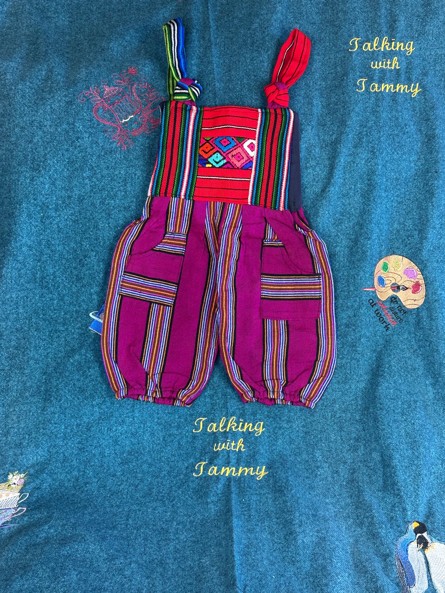 Vibrant Kids Overalls from Lake Atitlan, Guatemala Size 0 Purple and Red