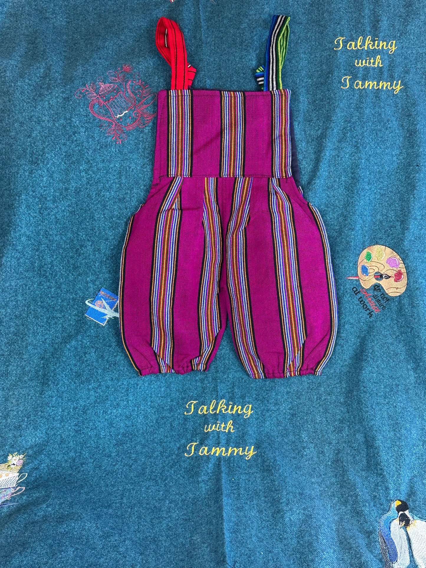 Vibrant Kids Overalls from Lake Atitlan, Guatemala Size 0 Purple and Red