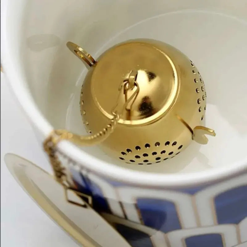 Gold Tea Pot shaped Tea Infuser with charm