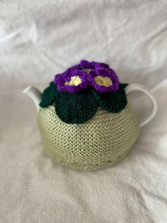 Tea Pot Cozy    Light green with purple flowers