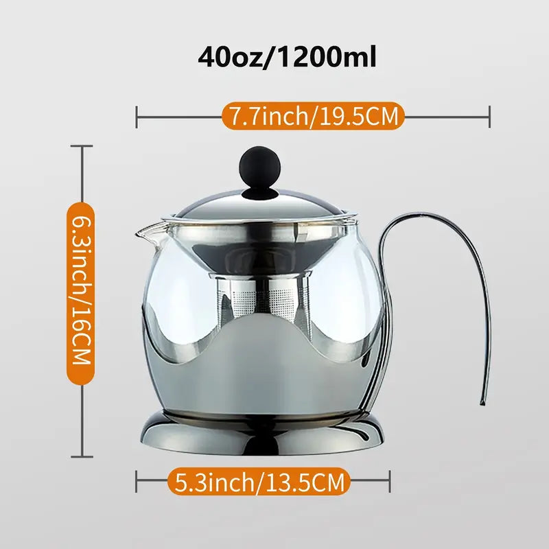 Glass Teapot with Stainless Steel Infuser & Lid