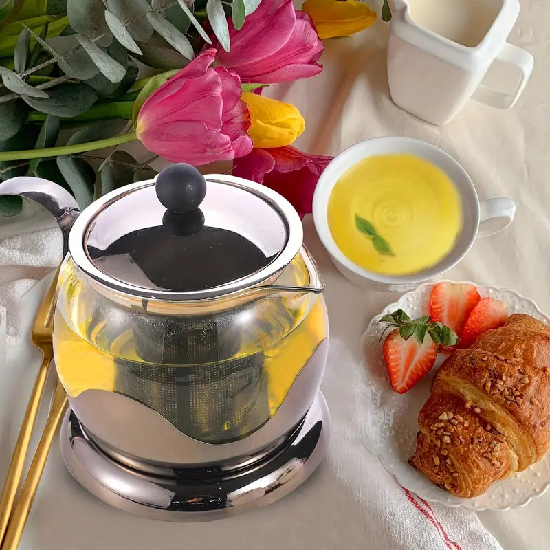 Glass Teapot with Stainless Steel Infuser & Lid